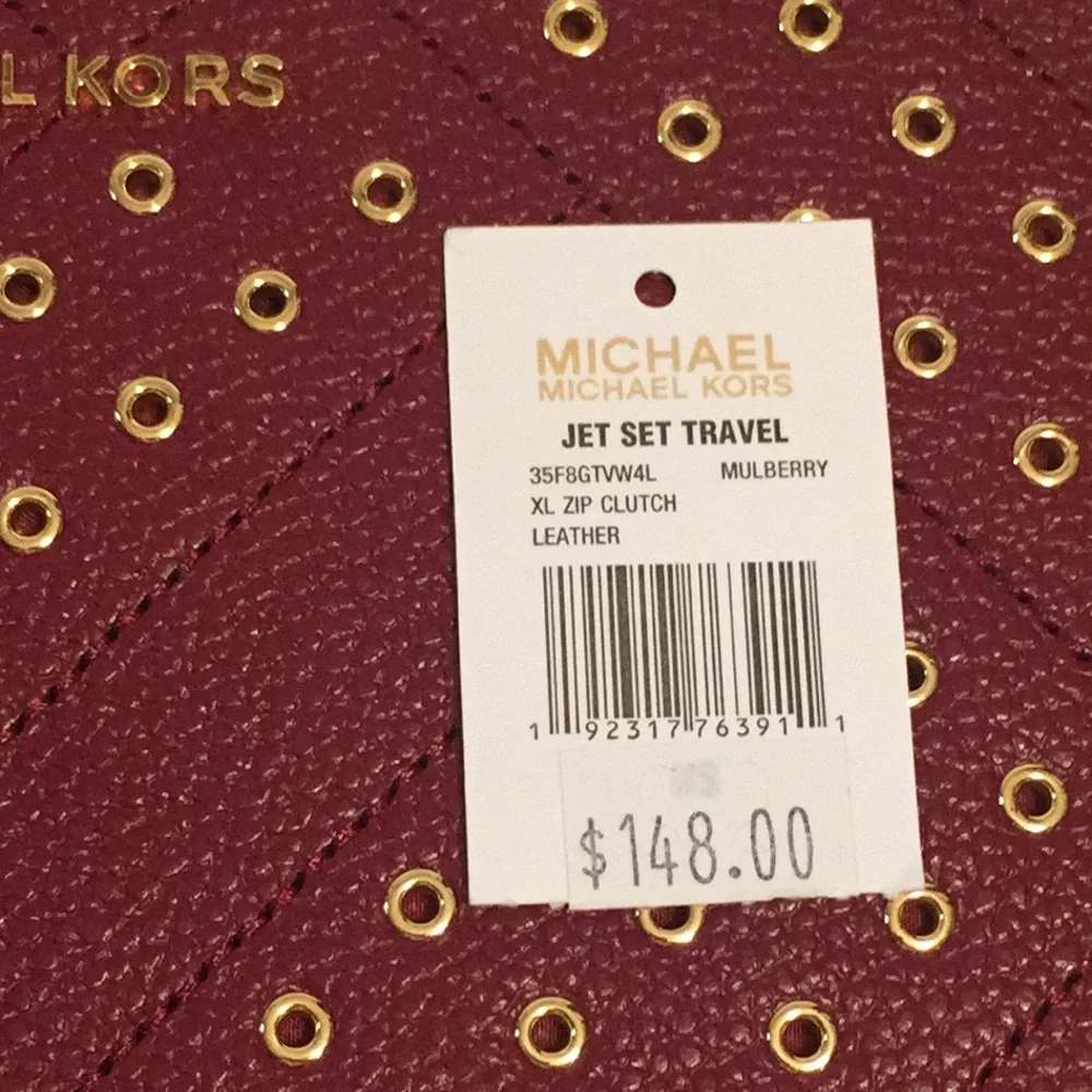 Michael Kors Mulberry Jet Set Travel XL Zip Clutch New